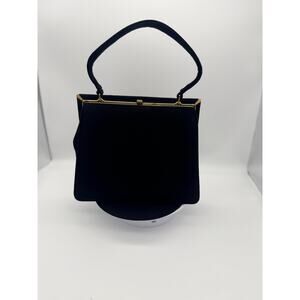 Vintage 1950s Waldman Black Velvet Top Handle Frame Bag - Pristine Interior